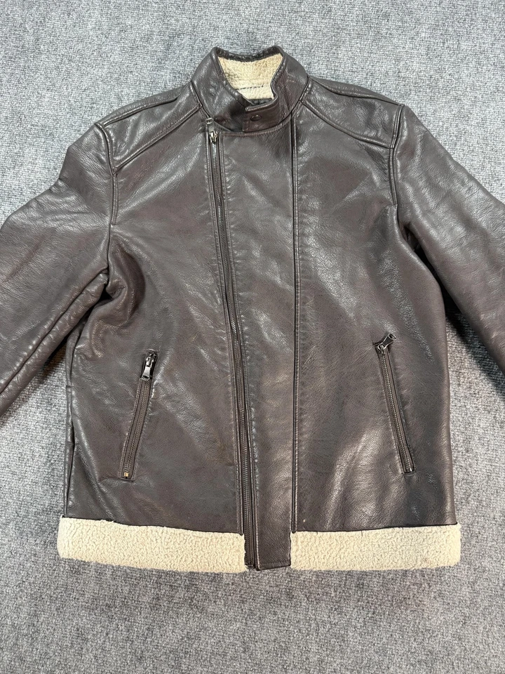 INC International Concepts Jacket Mens Medium Faux Leather Sherpa Lined Moto - Image 2 of 4