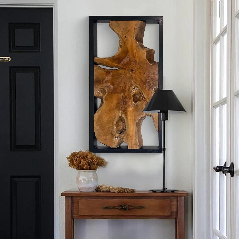 Decoración de pared rústica de madera de teca 17""x 31,5"" decoración de arte de pared borde vivo de granja Foto 3 de 4