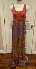 by Anthropologie Colima Maxi Dress Orange, Purple & Green Snakeskin, Size Small