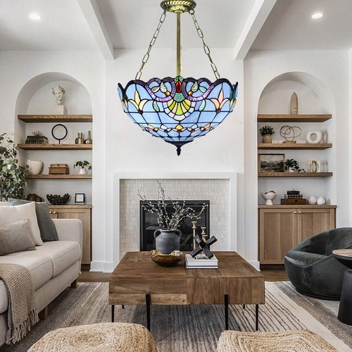 Tiffany Style Stained Flowers Glass Bowl Flush Mount Ceiling Light Fixture Lamp - Picture 2 of 8