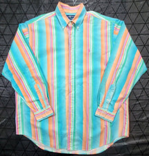 Vtg 90s Polo Ralph Lauren Long Sleeve Pastel Ombre Stripe Fade Wash Shirt L RARE