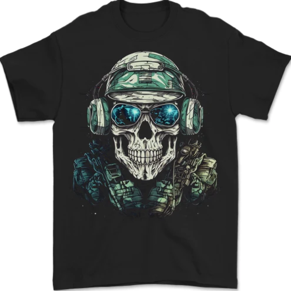 Military Skull Army Marines Artillery Soldier Mens T-Shirt 100% Cotton