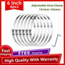6In Hose Clamp 304 Stainless Steel Duct Clamp Worm Gear Adjustable 141mm-165mm