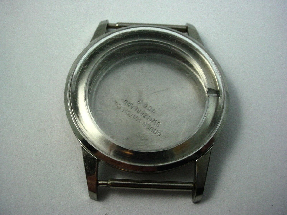 Boîtier De Montre Homme Gruen Vintage - Ton Argenté, 26,4 Mm - Cristal Endommagé - Suisse, Neuf Avec Défauts