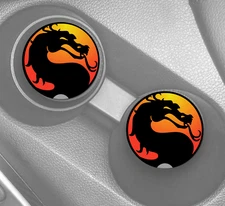 DRAGON LOGO MORTAL KOMBAT INSPIRED SANDSTONE CAR COASTER SET (2) ABSORBS