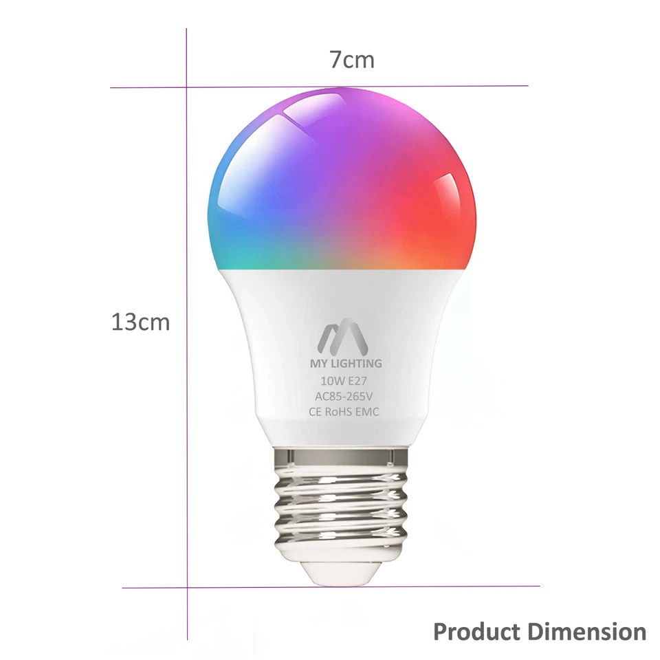 RGB LED Bulbs 10W E27 with Remote | Dimmable | 16 Colours + 6500K White | 2 Pack - Image 3 of 4