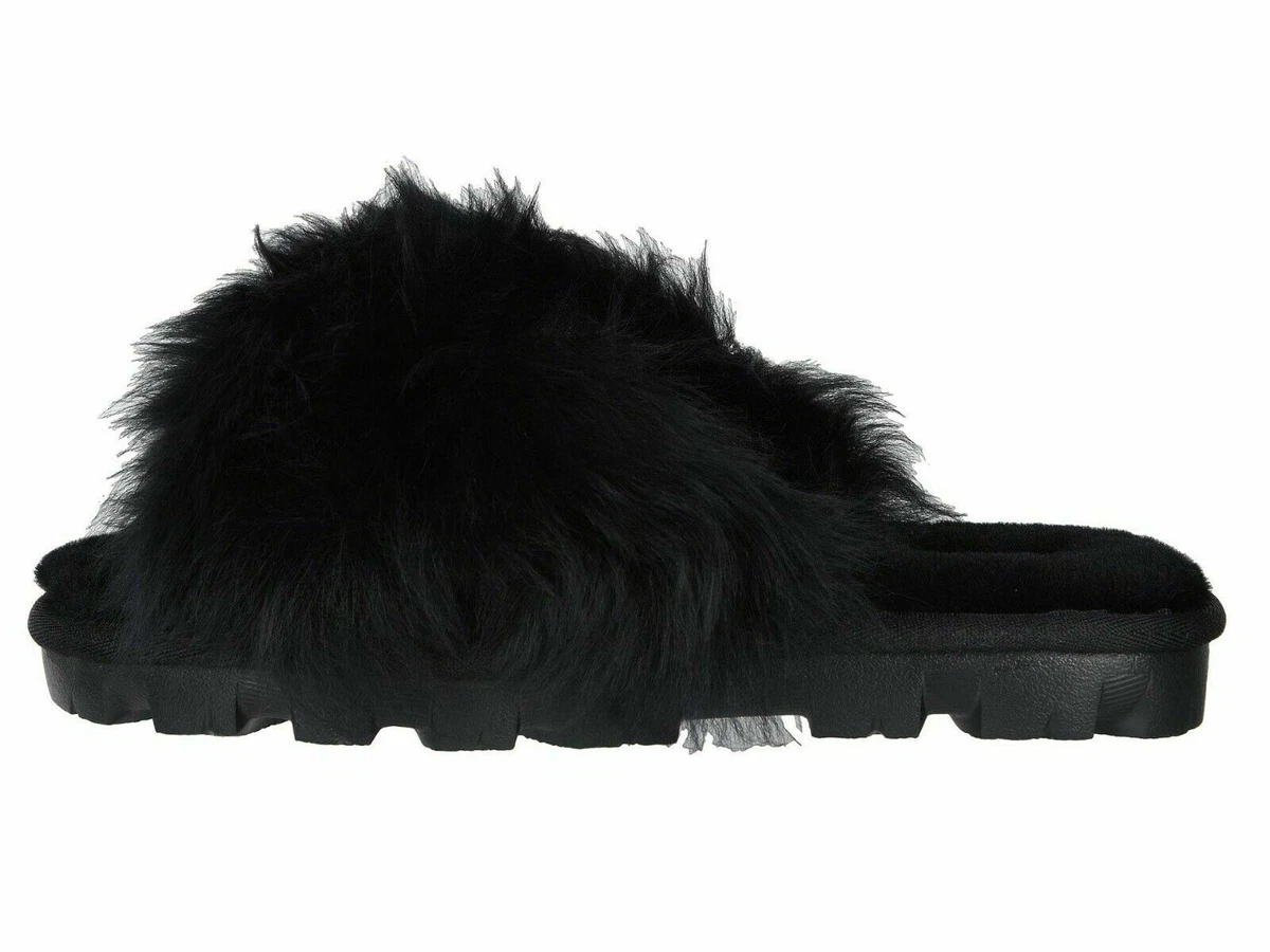 UGG FUZZALICIOUS Black Women s Shearling Slipper Sandals 1108917