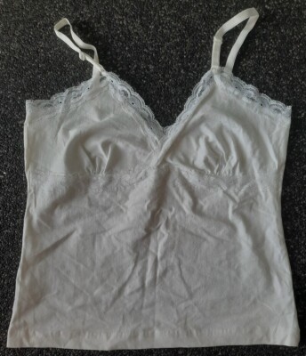 Ladies spaghetti strap top lace border summer top gathering white 38 40 42