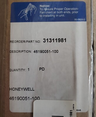 One(1) Honeywell 46190051-100 Reorder 31311981 Recorder Chart Paper