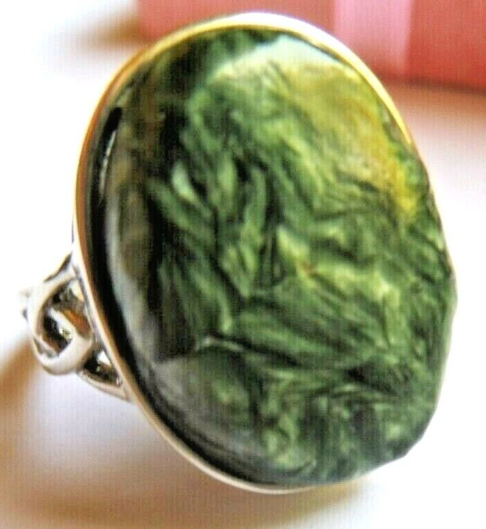 Bague verte en séraphinite, bijou ajustable en argent pour tenue chic