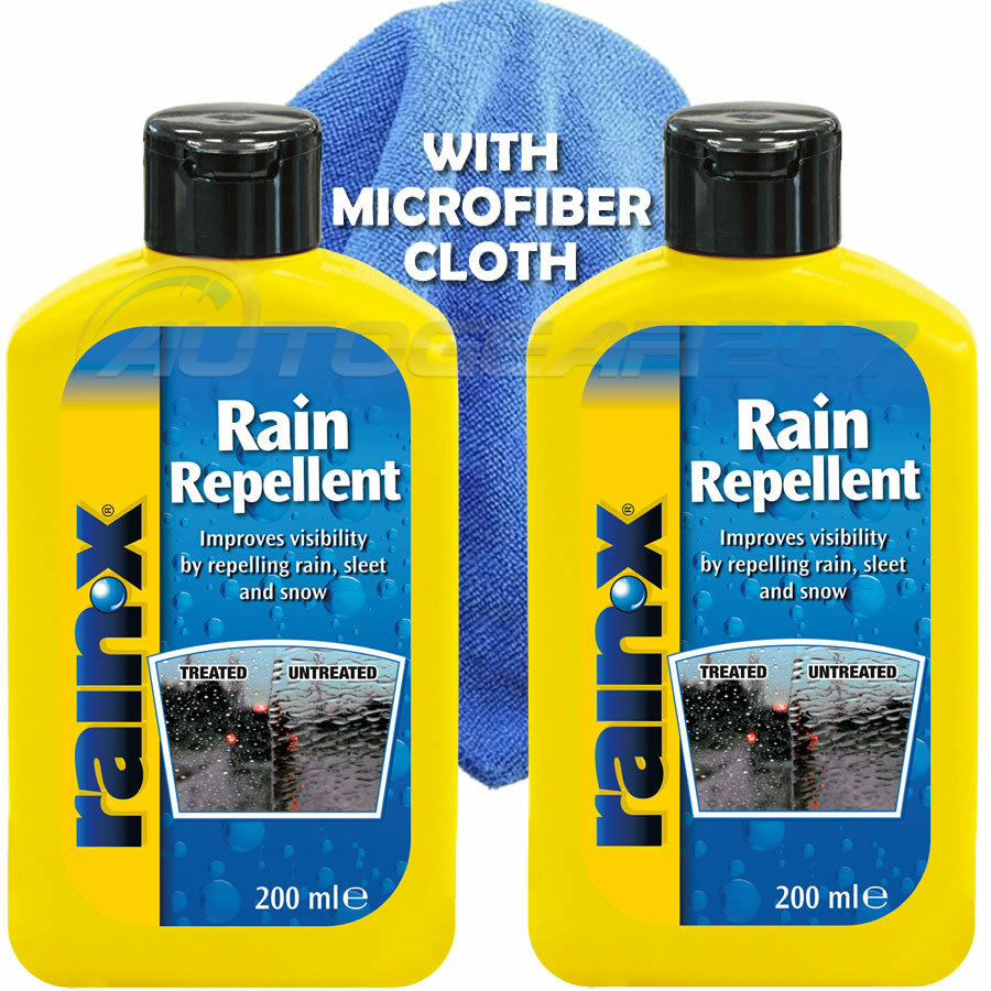 2x RainX Rain Repellent Glass Windscreen Treatment Snow Sleet Protection + Cloth