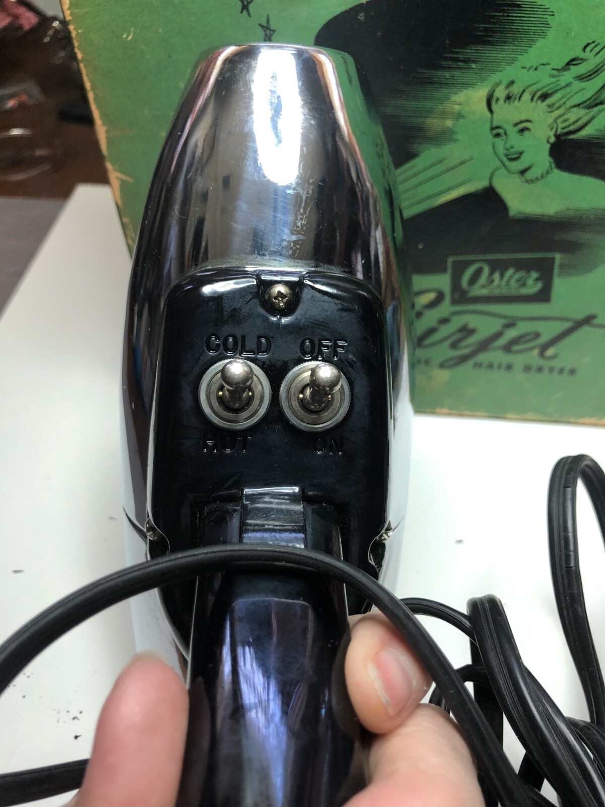 Vintage Oster Airjet Chrome Electric HairDryer MODEL 202 IN Box