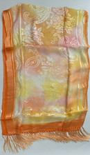 NEW Silk Rectangle Scarf Orange Yellow Pink Paisley Fringe 40 x 27"