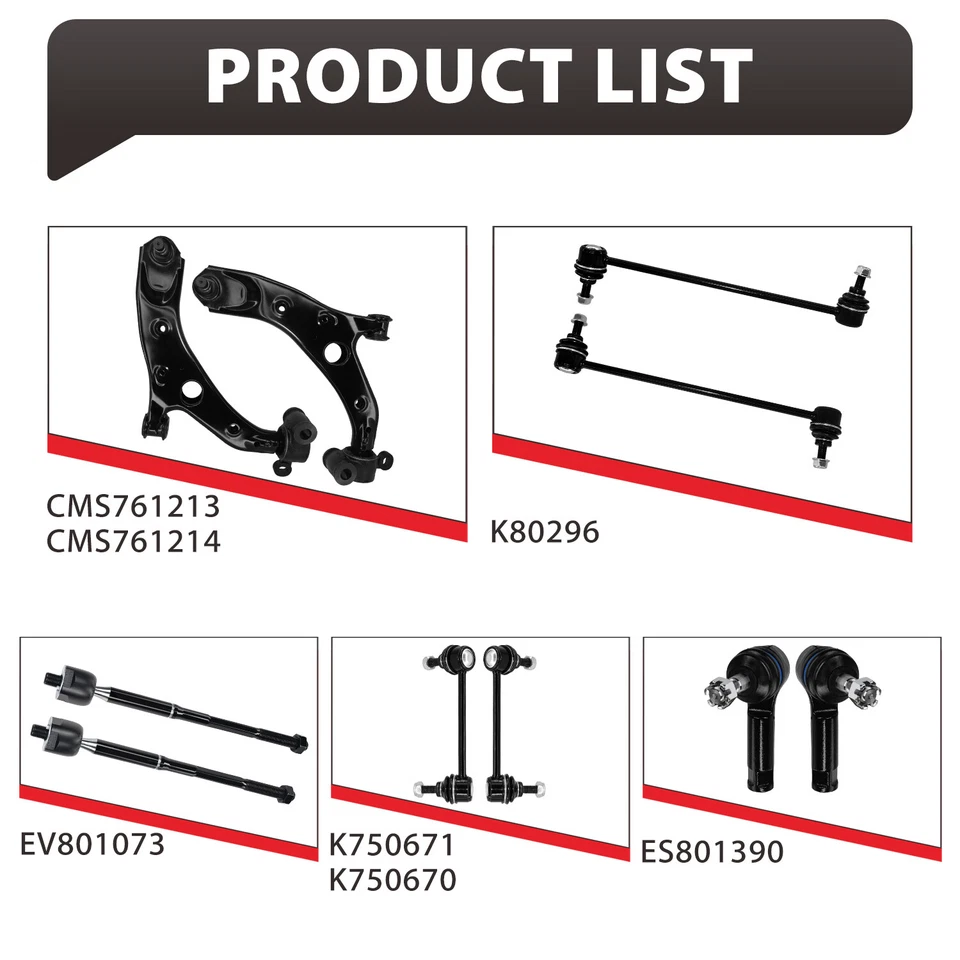 10pc Front Control Arm Ball Joint Sway Bar Link Tie Rod for 2013-16 Mazda CX-5 - Image 3 of 4