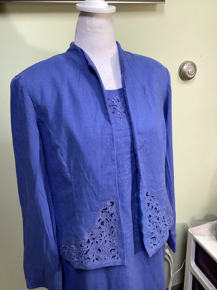 Vestido de Colección Positive Attitudes 2 Piezas Para Mujer Talla 12 Azul Mezcla de Lino Forrado Foto 2 de 4