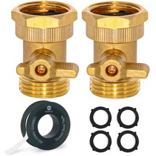 Morvat Heavy Duty Brass Garden Hose Connector Shut Off Valve, 2 Pack Morvat Heavy Duty Brass Garden Hose Connector Shut Off Valve, 2 Pack - Image 1