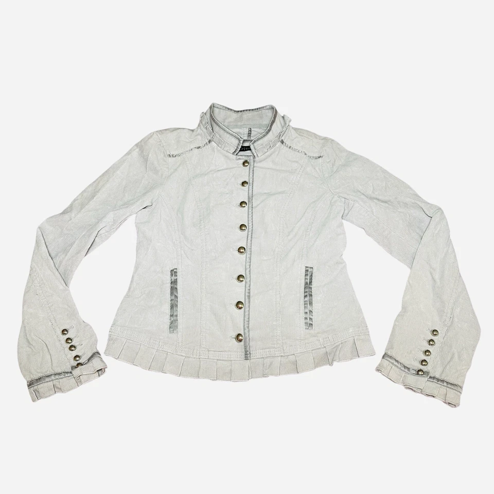 White House Black Market Corduroy Grey Jacket Size 4 Military Buttons Blazer EUC - Image 2 of 4