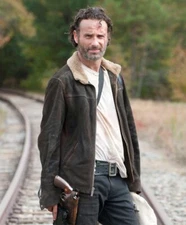 The Walking Dead Rick Grimes Season 4 Real Suede Brown Fur Collar Leather Jacket