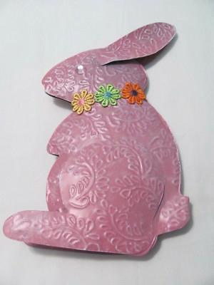 HAND DECORATED 10 INCH METAL EASTER BUNNY