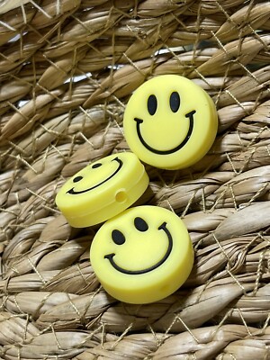 Silicone Focal Beads DIY Beadable Pens Yellow Smiley Pieces