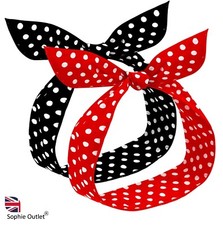  2 pack Wire Headband Rockabilly Head Wear Ladies Girls POLKA DOT RED / BLACK 