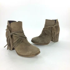 Coolway Luddie US 6 / EU 37 Taupe Suede Fringe Ankle Boots Side Zip Heel Boho