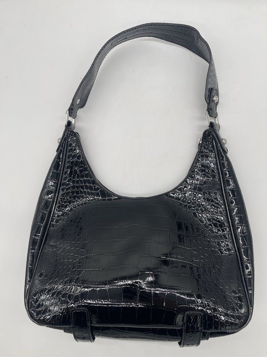 Vintage GUESS Larissa Y2K Black Patent Faux Leather Crocodile