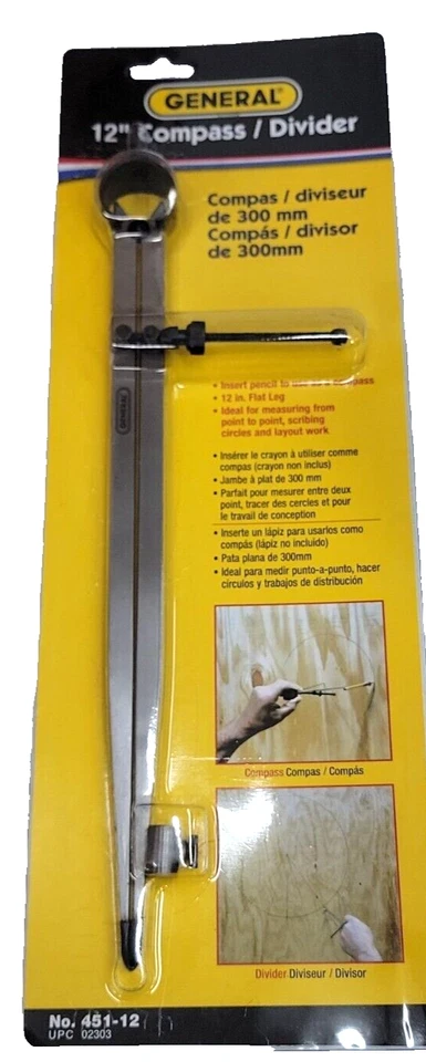 General Tools Steel Adjustable Flat Leg 12" Compass Divider, 451-12 - Image 3 of 4