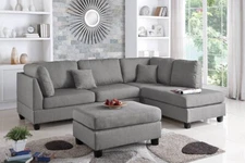 Pistoia 3-piece Sectional Sofa with Ottoman Upholstered in Grey Fabric