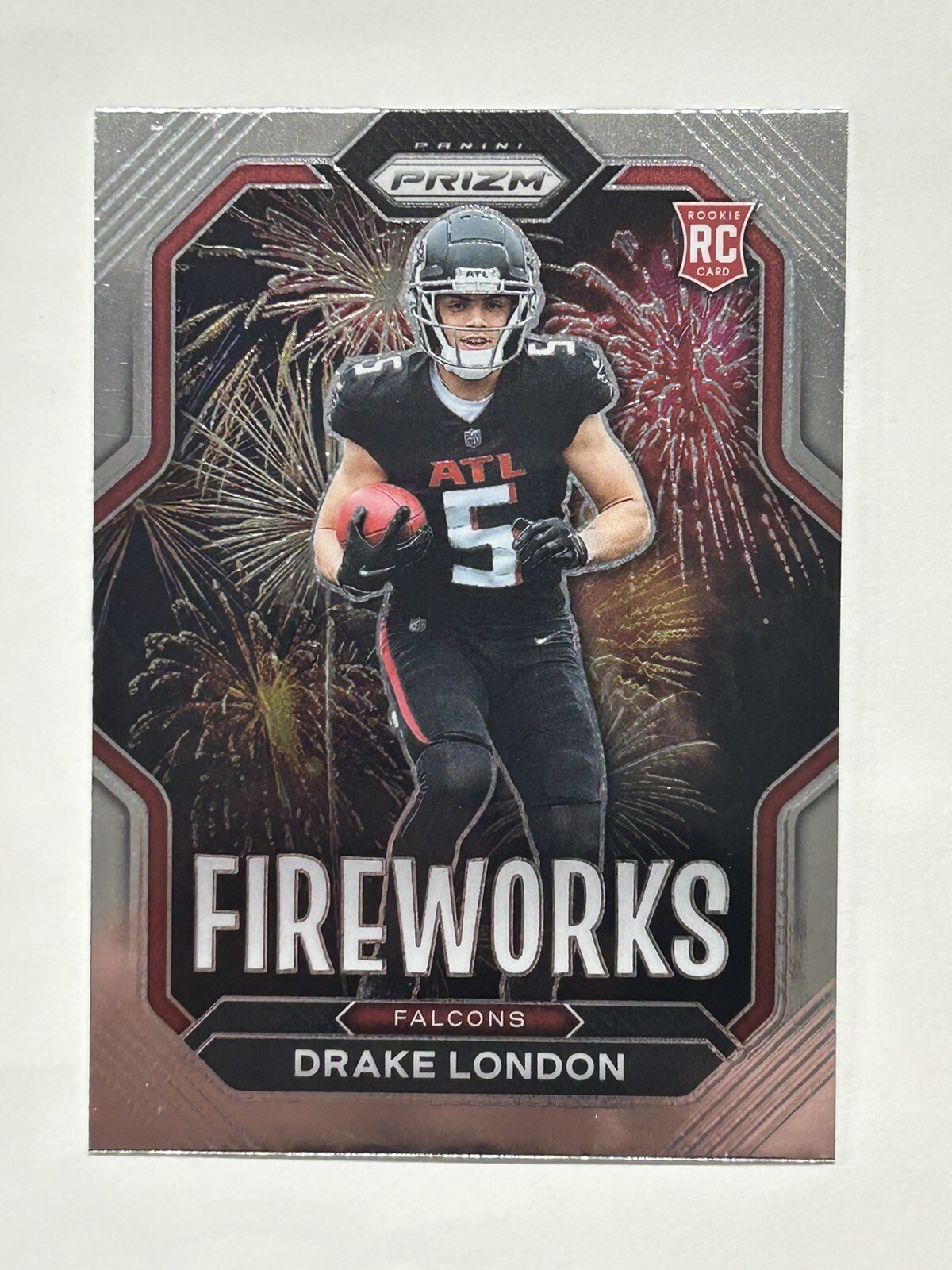 2022 Prizm - Fireworks Silver Prizm #F-20 Drake London (RC) Atlanta Falcons