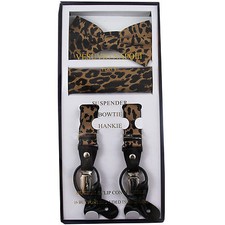 New Y back Men's Vesuvio Napoli Suspenders Bowtie Hankie Leopard Brown Black