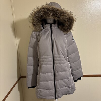 NWT Arctic Expedition Horizontal Quilted Zip Front Down Coat with Hood White