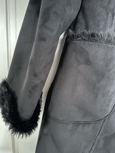 Black Faux Suede And Faux Fur Coat Monsoon L - Picture 6 of 11