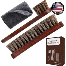 4-Piece 100 Horse Hair Shoe Brush Kit for Leather Care Professional Dauber ...