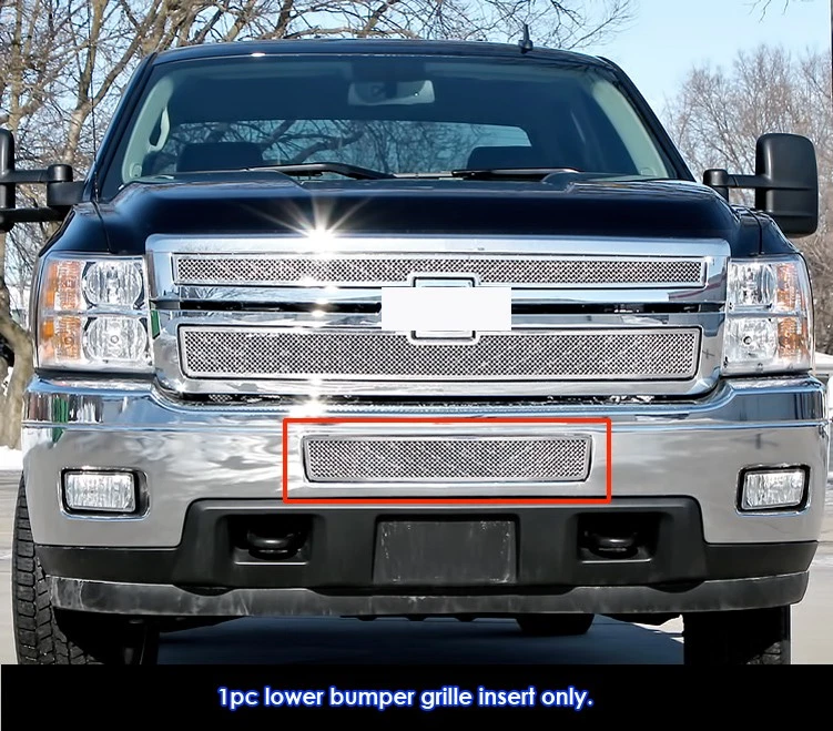 Se adapta a 11-14 Chevy Silverado 2500/3500 HD parachoques rejilla de malla cromada inoxidable Foto 3 de 3
