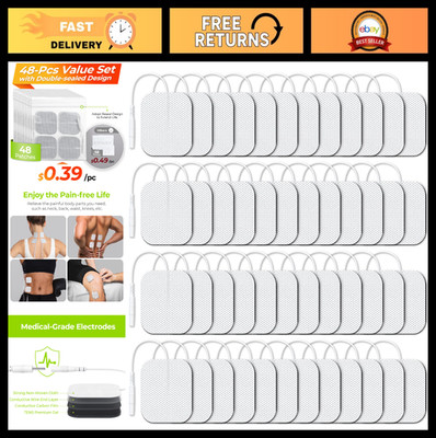 Reusable 2''x2'' TENS Unit Electrode Pads - 48 Pcs, Latex-Free, Self-Adhesive, Com