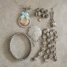 Clear Rhinestone Crystal Broken Jewelry Lot Craft Bling Upcycle Repair Repurpose