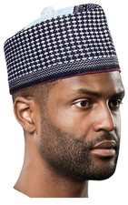 Brahami Black and White Hausa Mallam Cap Fulani Hula Hand-Crafted African Tradit