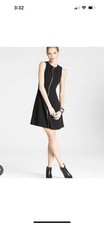 Ann Taylor Black Sleeveless Gold Front Zip Up Ponte Dress Sz 12