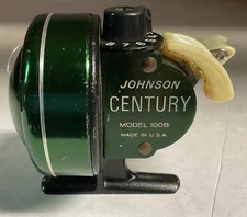 Vintage JOHNSON CENTURY Model 100B Spincast Reel - Green Finish USA