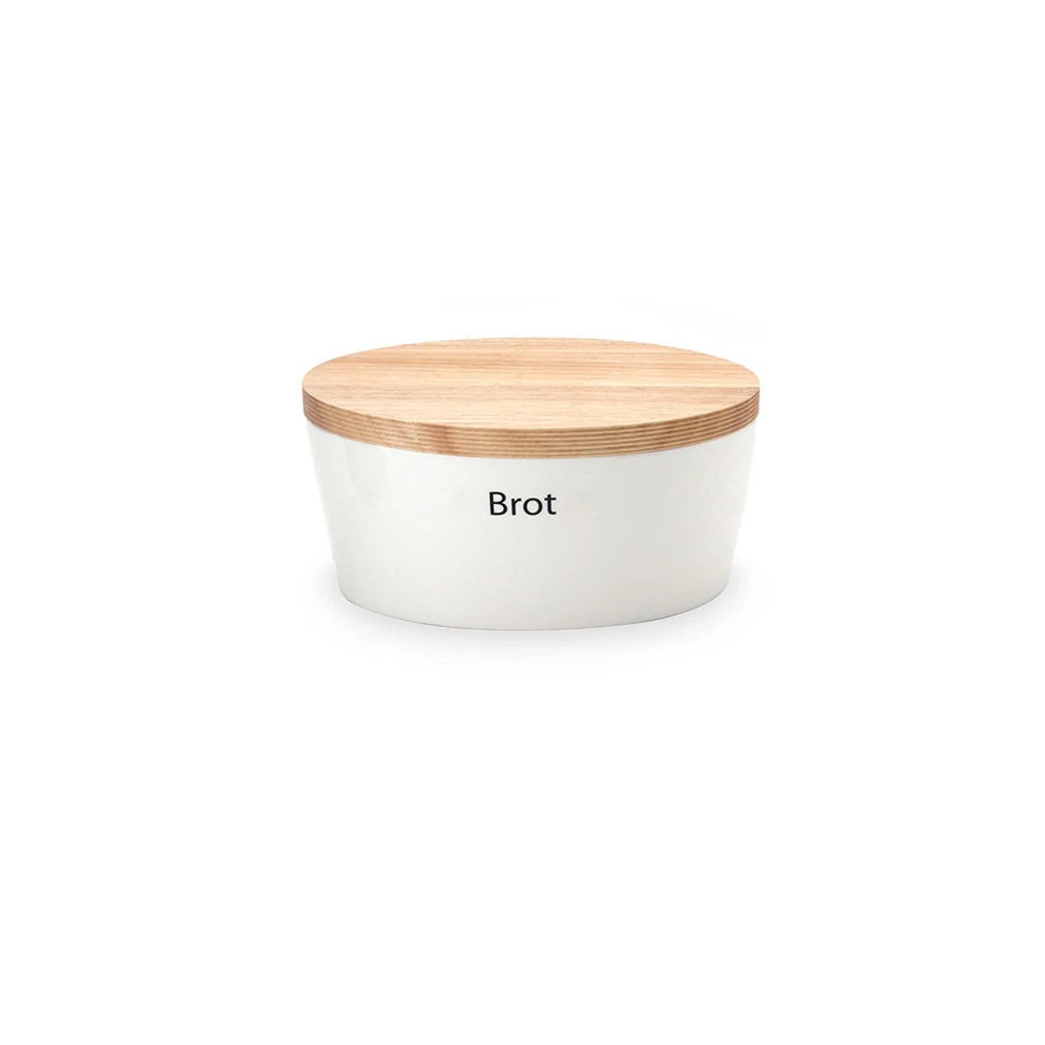 Continenta - Brottopf aus weißer Keramik mit Holzdeckel, oval - Bild 1 von 1