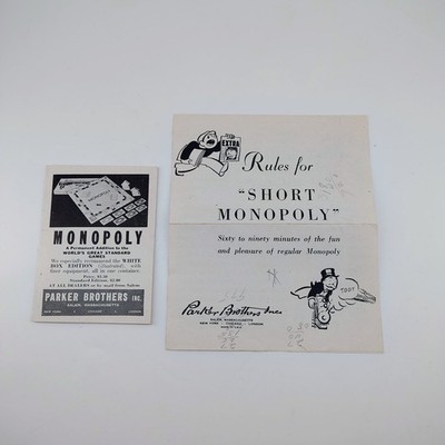 Vintage 1946 Parker Brothers MONOPOLY Game Rules Booklet & Short Rules