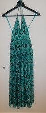Milly of New York 100 Silk Italian Fabric Blue Halter Midi Dress 8 Lined USA