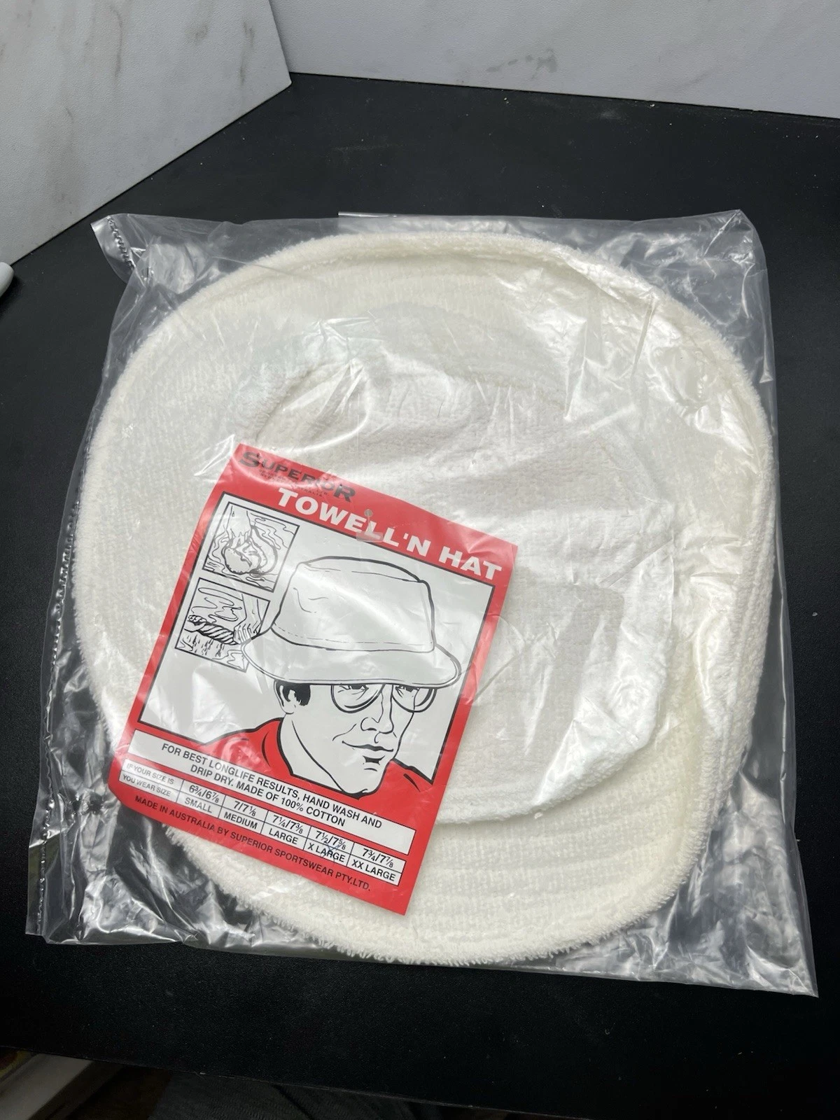 Vintage Towell'n Hat White Terry Towelling Bucket Hat NWT Australia Superior