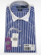 Polo Ralph Lauren Mens Official Wimbledon New Blue Striped Shirt Size L 42” BNWT