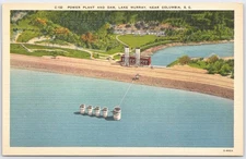 Vintage Linen Postcard Power Plant & Dam Lake Murray Near Columbia SC