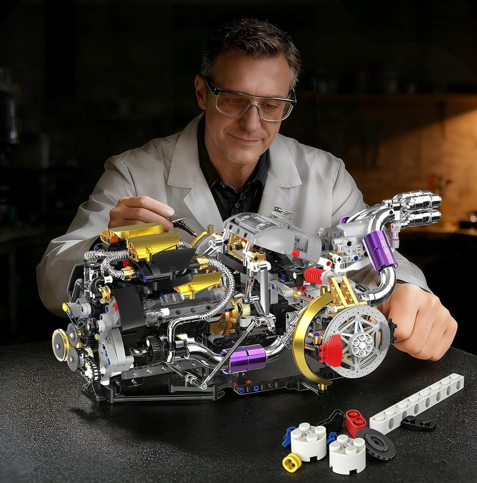 V8 Engine Model Kit That Works, 1394 PCS Advanced Collectible Engine ...