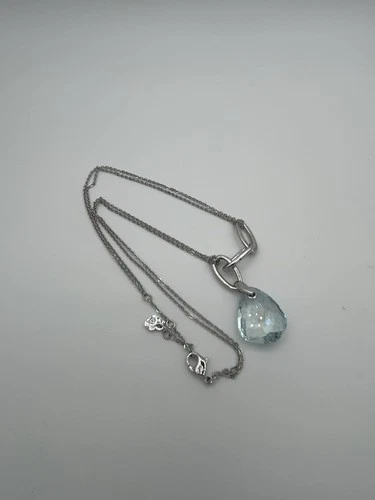 Swarovski Blue Faceted Crystal Pendant Necklace Silver Tone Double Chain - product listing photo