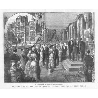 BIRMINGHAM Eröffnung des Sir Josiah Mason's Science College - antiker Druck 1880