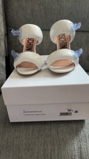 Moschino White Logo Open Toe Slip On Mule Stiletto Heel Leather EU 39.5